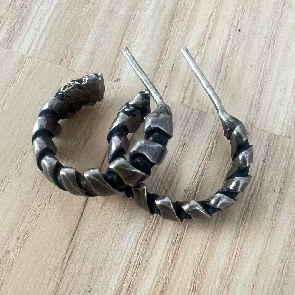 Vintage silver twist hoop earrings
